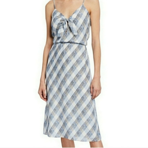 Joie Abiah Blue White Plaid Silk Midi Dress XXS - Picture 2 of 7